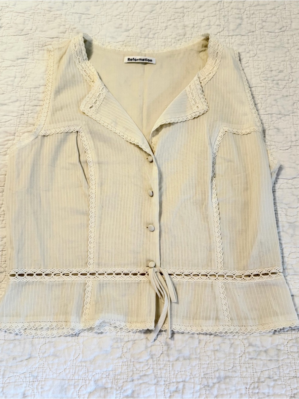Reformation Womens 10 Sleeveless Top Ltwt Lined Cream Mineau Lace Cotton